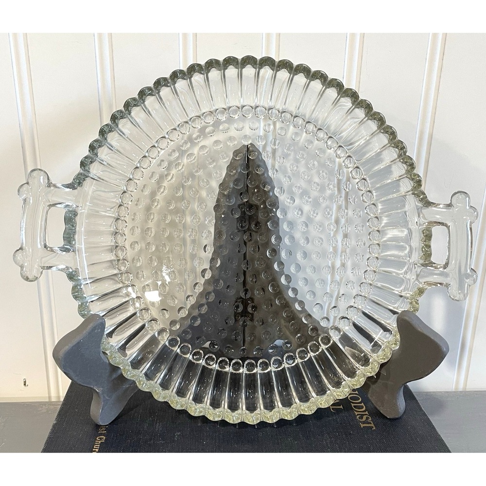 Vintage‎ Thousand Eyes Glass Round Plate With Handles Platter Dessert Appetizer
